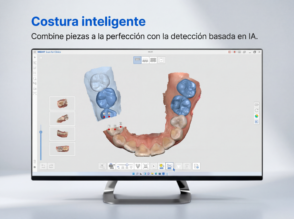 Costura inteligente de escaneos con IA en Medit Scan for Clinics